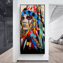 Feathered Women Canvas Print Painting Colorful Graffiti Art Canvas Posters Native Wall Art Pictures for Living Room Home Decor 2024 - buy cheap