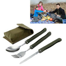 Stainless Steel Portable Folding Cutlery Set Fork Knife With Army Green Pouch Survival Camping Bag Outdoor Cutlery Container 2024 - buy cheap