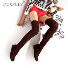 Lsewilly Plus size 34-47 Over the Knee Boots Flat Thigh High Stretch boots Black Female Fashion Height Increasing Leopard Boots 2024 - buy cheap