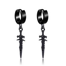 Black Vintage Cross Sword Pendant Men Women Hoop Earrings Punk Hip Hop Stainless Steel Jewelry Accessories Earring Fake piercing 2024 - buy cheap