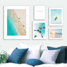 Pintura en lienzo de árbol de coco, piña, playa, ola de mar, carteles nórdicos e impresiones, imágenes de pared para decoración de sala de estar 2024 - compra barato