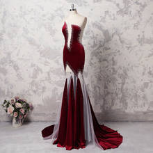 Sexy Wine Red Velour Mermaid Long Prom Dresses Sheer Back Crystal Cut Out Prom Gowns Aso Ebi Formal Party Dress Abendkleider 2024 - buy cheap