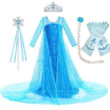 Vestido da elsa e da neve para meninas, fantasia infantil de rainha da neve e princesa com lantejoulas 2024 - compre barato
