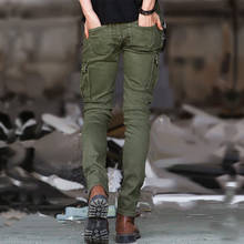 Pantalones ajustados de motorista para hombre, Pantalón Cargo plisado con cremallera, color verde militar, elásticos, a la moda 2024 - compra barato