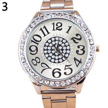 Reloj de cuarzo con diamantes de imitación para Mujer, pulsera de lujo con esfera redonda y números grandes, con incrustaciones de aleación, marca famosa 2024 - compra barato