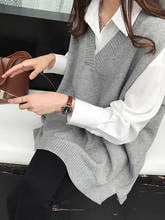 Korea Preppy Style Chic Sweet Girl's Fashion Knitted Vest Sweater Women Autumn Spring Oversize Loose Casual Sweater Vest Tops 2024 - buy cheap