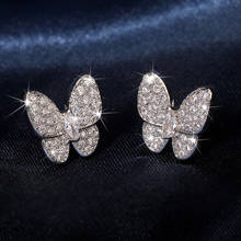 2021 New Cute Silver COlor Butterfly Stud Earrings with Bling Zircon Stone for Women Fashion Jewelry Korean Earring 2024 - buy cheap