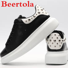 New Genuine Leather Men's Sneakers Casual Flats Shoes Men Back Studded Rivets Black Thick Bottom Leisure Shoes For Men Chaussure 2024 - buy cheap