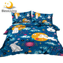 BlessLiving Cute Rabbit Bedding Set Chinese Mid Autumn Festival Duvet Cover Full Moon Bed Set Cartoon Bedspread for Kids Bedroom 2024 - buy cheap