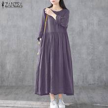 ZANZEA-Vestido camisero elegante de algodón para mujer, vestido largo informal de manga larga, Túnica de Fiesta de Primavera 2021 2024 - compra barato