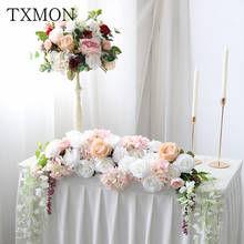 Mesa de comedor con flores artificiales de seda, decoración de boda, Bola de flores, luz europea, blanco, mobiliario Floral 2024 - compra barato
