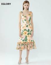 Bodycon Dress New 2021 Summer Fashion Style Women V-Neck Charming Floral Print Ruffle Deco Sleeveless Midi Mermaid Dress Club 2024 - buy cheap