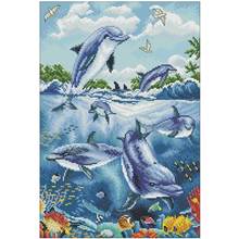 Tropical dolphin patterns Counted Cross Stitch 11CT 14CT 18CT DIY Chinese Cross Stitch Kit Embroidery Needlework Sets 2024 - buy cheap