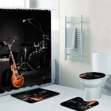 Черная занавеска для душа с музыкальными инструментами, занавеска для ванной комнаты, занавеска для гитарного барабана, бас-музыки, занавеска для ванной с ковриком для ванной, домашний декор 2024 - купить недорого