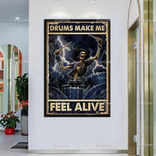 Скелет барабанщик ретро постер барабан заставить меня чувствовать себя живым на стене художественные принты домашний декор холст уникальный подарок 2024 - купить недорого