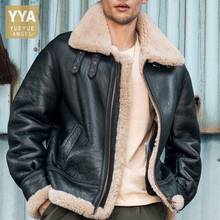 Mens Real Fur Classic Brown Black Bomber Jacket Winter Shearling Sheepskin Coat Men Genuine Leather Biker Jackets Large Size 6XL 2024 - buy cheap