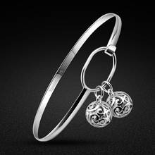 Pulsera Bohemia de plata 925 para mujer, brazalete con colgante de bola de patrón minimalista, pulsera de plata de ley abierta, joyería fina 2024 - compra barato