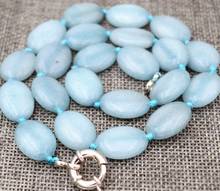 New 13x18mm natural aquamarine Flat Oval Gemstone Beads Necklace 18inch AAA 2024 - buy cheap