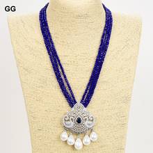 GuaiGuai Jewelry 19" 3 Rows Blue Jades Necklace White Sea Shell Pearl CZ Pendant For Women 2024 - buy cheap