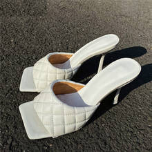 Vintage Square Toe Slipper Sandals Women Solid Gingham High Heel Women's Sandals Block Heel Ladies Shoes Women Drop Ship 2024 - buy cheap