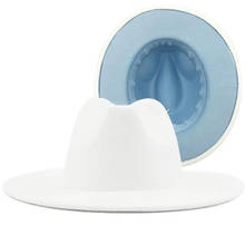 Chapéus tipo fedora, chapéus simples de lã, com fundo azul-céu, para homens e mulheres, aba larga, para festa, chapéu panamá trilby, 56-58cm 2024 - compre barato