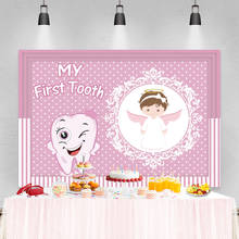 Laeacco-Fondo de fotografía con motivo de My First Tooth para fiesta de cumpleaños de niña rosa, retrato para niños, telón de fondo para Baby Shower, estudio fotográfico 2024 - compra barato