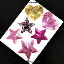 3Pc Pink Love Sequin Embroidery Cloth Stickers Clothes Jeans Decoration Five-pointed Star Adhesive Ironing Cloth Patch 7X8cm 2024 - buy cheap