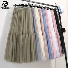 FOLOBE-Falda de tul suave para mujer, Falda larga plisada hecha a mano, Vintage, 8 colores, 2021 2024 - compra barato