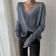 Cardigan Women Korean Long Sleeve Cardigan Summer Cropped Cardigan Knitted V neck Thin Ice Silk Sweaters Sunscreen Shirt Tops 2024 - buy cheap