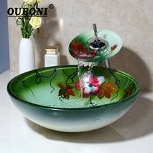 Ouboni conjunto torneira da pia bacia de vidro temperado lavatório bancada bacia vessel vanity sink & banheiro facuet 2024 - compre barato