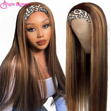 Highlight Straight Headband Wigs Full Machine Made ANGIE QUEEN Human Hair Wigs Brazilian Hair Remy Hair Wig NO GLUE '12-26' Inch 2024 - buy cheap