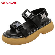 Black Genuine Leather Flat Platform Sandals Women Summer Casual Shoes Ladies Sandales Femmes été nouveau 2021 Sandalias Mujer 2024 - buy cheap