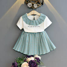 Модная корейская детская одежда Gooporson, топ с коротким рукавом и клетчатая юбка, комплект одежды для маленьких девочек, школьная одежда 2024 - купить недорого