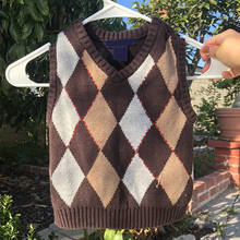 Женский винтажный свитер, жилет Y2K, свитер с узором ромбиками, клетчатый вязаный Топ без рукавов, свитеры для женщин, одежда 2020 2024 - купить недорого