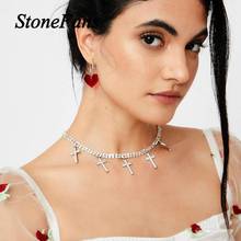 Stonefans Statement Rhinestone Layered Cross Necklace Choker for Women Bling Jewelry Inlaid Pendant Necklace Cross Choker Collar 2024 - buy cheap