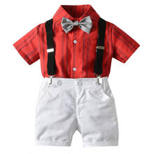 Conjunto de ropa de verano para bebé, camiseta de manga corta + tirantes, traje de caballero, ropa de fiesta para niños, 2 uds. 2024 - compra barato