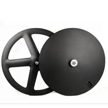 700C full carbon wheels front five spoke rear disc wheel track/road bike 3k twill matte wheelset clincher/ tubular carbon wheels 2024 - buy cheap
