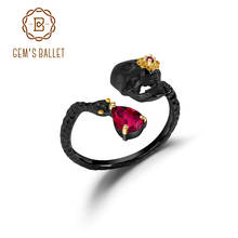 Женское кольцо с натуральным Рубином GEM'S BALLET, регулируемое кольцо с черепом из стерлингового серебра 925 пробы, 0,9ct 2024 - купить недорого