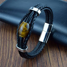 Natural tiger eye pedra pulseira para mulheres homens multicamadas trançado pulseiras de couro genuíno aço inoxidável na moda jóias presentes 2024 - compre barato