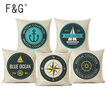Blue Nautical Badge Print Cushion Cover Nautical Style Decorative Pillows Case Linen Pillow Cover For Home Decor 2024 - buy cheap