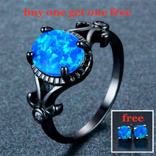 Compre uno y obtenga uno gratis, joyería de Glamour negro, azul, anillo de mujer de ópalo Artificial, anillo de boda de compromiso, joyería de moda para fiesta de niñas 2024 - compra barato