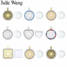 Julie Wang 1PCS Rhinestone Cabochon Setting Alloy Tray Bezel Blank Charms With Glass Necklace Bracelet Jewelry Making Accessory 2024 - buy cheap