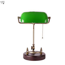 Китайская Винтажная настольная лампа в стиле ретро из металла и дерева, Светодиодная лампа E27 с зеленым абажуром, домашний декор, прикроватная лампа для спальни, кабинета, для чтения, кафе 2024 - купить недорого