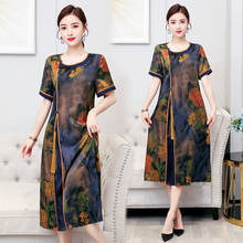 2021 estilo chinês retro feminino vestidos elegante retro impressão borla solto vestido vintage plus size 4xl vestidos de meia idade mãe 2024 - compre barato