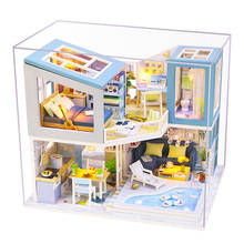Mobília para casa de boneca m37, kit de móveis para casa de bonecas em miniatura de madeira montar com capa de poeira brinquedo para crianças 2024 - compre barato