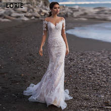 LORIE Elegant Lace Appliques Wedding Dresses Mermaid With Long Sleeve Illuison Back Button Champagne Bridal Gowns Sweep Train 2024 - buy cheap