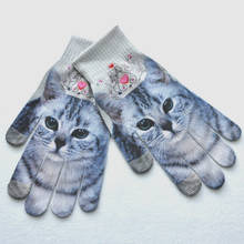 3D Knitted Kitty Pet Gloves Men Women Cute Print Winter Warm Kawaii Full Finger Touch Screen Gloves Femme gants femme hiver 2024 - buy cheap