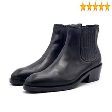Zapatos de invierno de tacón alto para hombre, botines con tres cremalleras de diseñador, Punta puntiaguda, cuero genuino, aumento de 6cm, color negro 2024 - compra barato