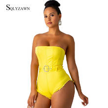 Women Sexy Denim Bodycon Bandage Belt Bodysuit Streetwear Blue Yellow Jean Backless Zipper Romper Club Skinny Sleeveless Overall 2024 - buy cheap