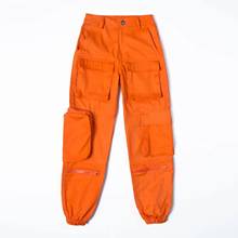 Peto holgado informal para mujer, pantalones Cargo de cintura alta, color naranja, ropa de calle de Hip Hop, otoño 2024 - compra barato